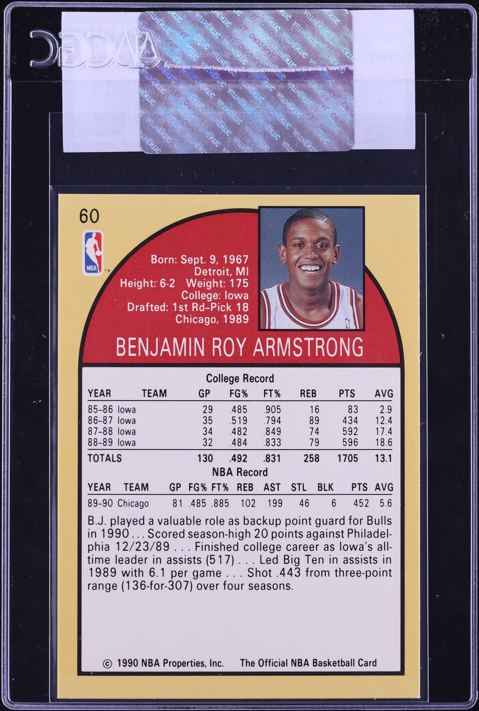 1990 Hoops B.J. Armstrong ROOKIE #60 CGC AUTH
