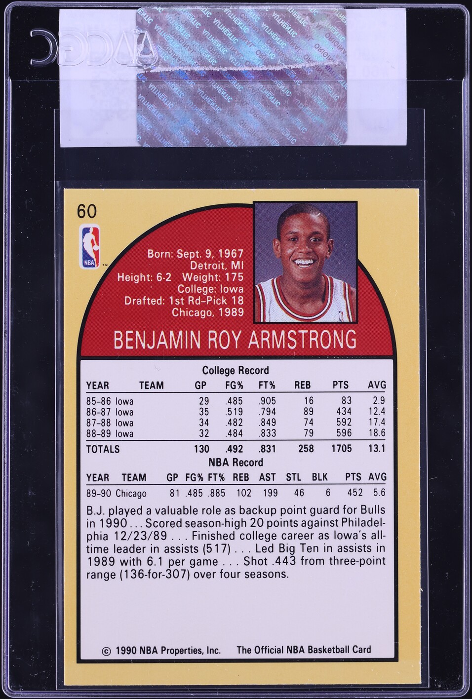 1990 Hoops B.J. Armstrong ROOKIE #60 CGC AUTH