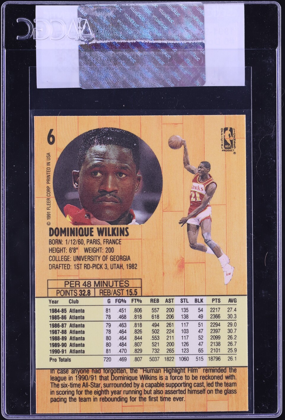 1991 Fleer Basketball Dominique Wilkins #6 CGC AUTH