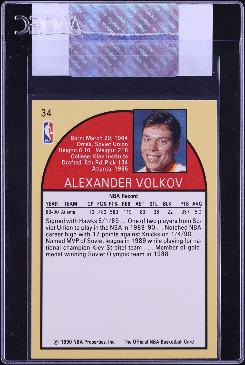 1990 Hoops Alexander Volkov ROOKIE #34 CGC AUTH