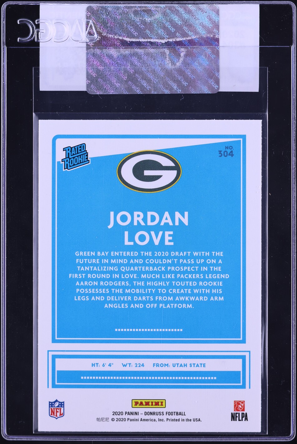 2020 Donruss Football Jordan Love ROOKIE #304 CGC AUTH
