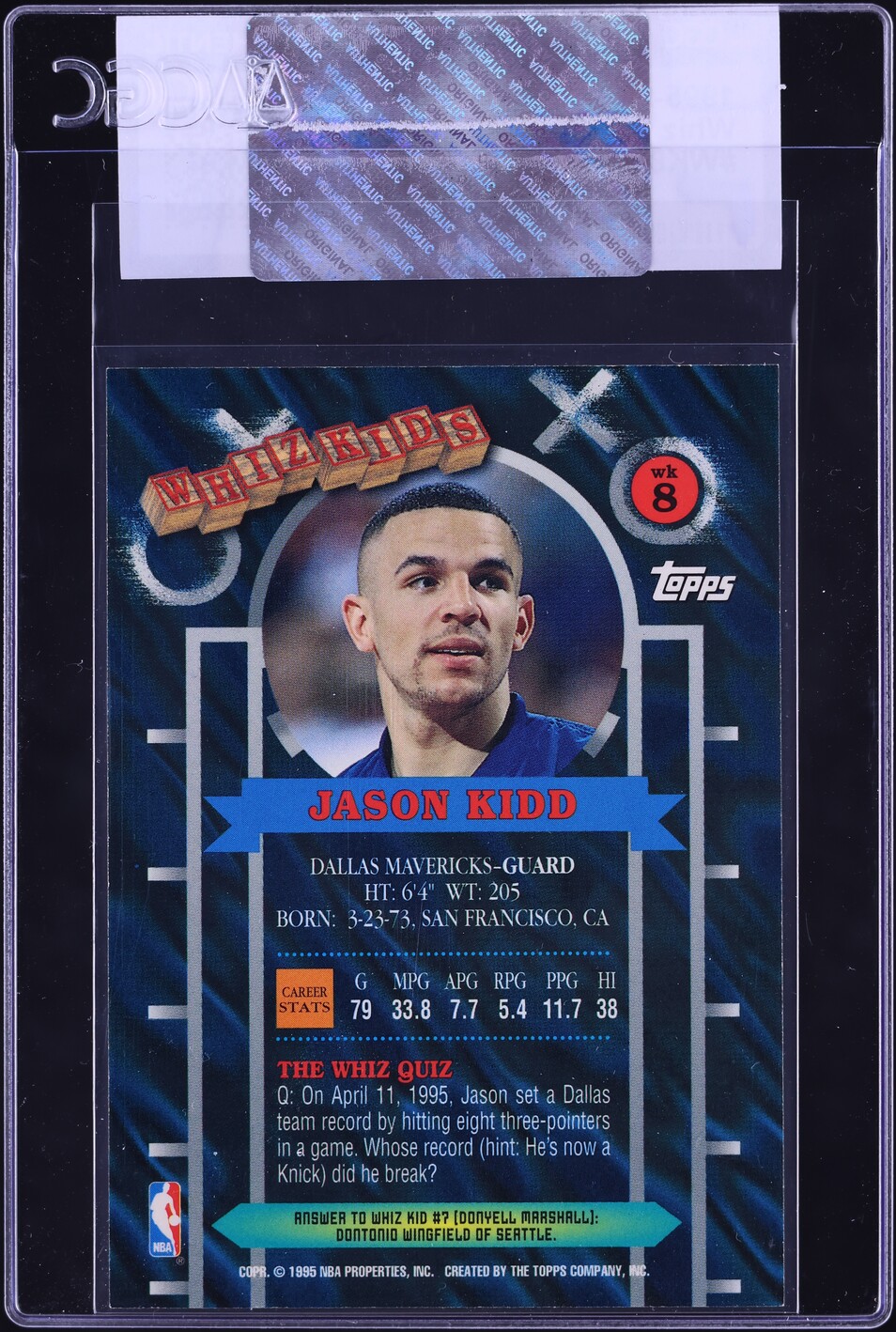1995 Topps Whiz Kids Jason Kidd #WK8 CGC AUTH