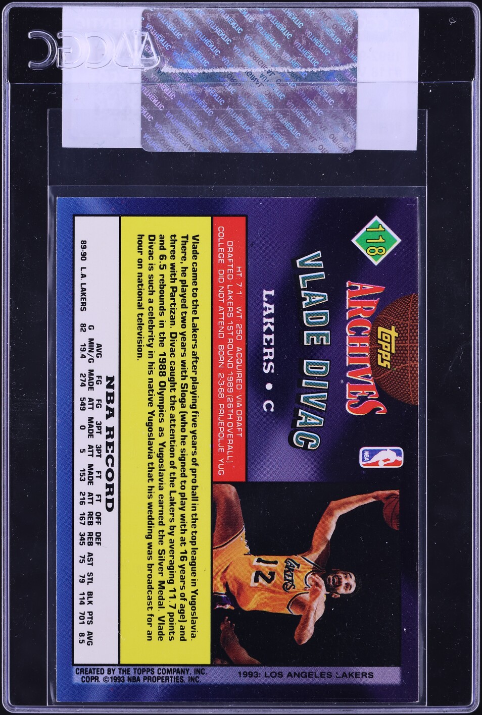 1992 Topps Archives Vlade Divac #118 CGC AUTH