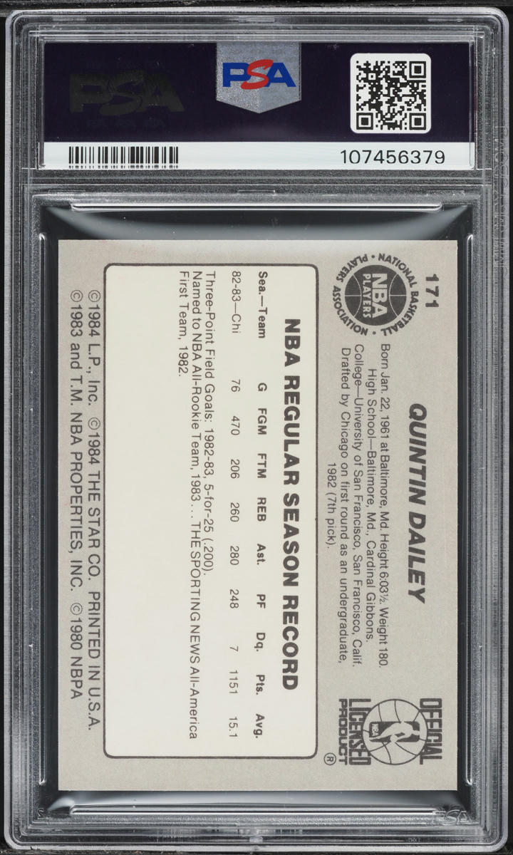 1983 Star Basketball Quintin Dailey #171 PSA 8 NM-MT