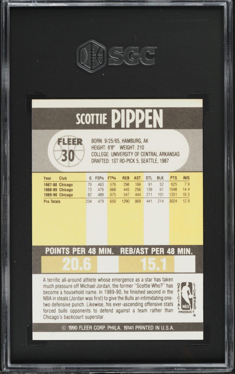 1990 Fleer Basketball Scottie Pippen #30 SGC 4 VGEX