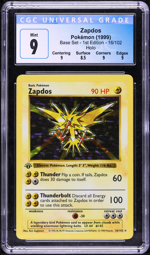 1999 Pokemon Base Set Shadowless 1st Edition Holo Zapdos #16 CGC 9 MINT
