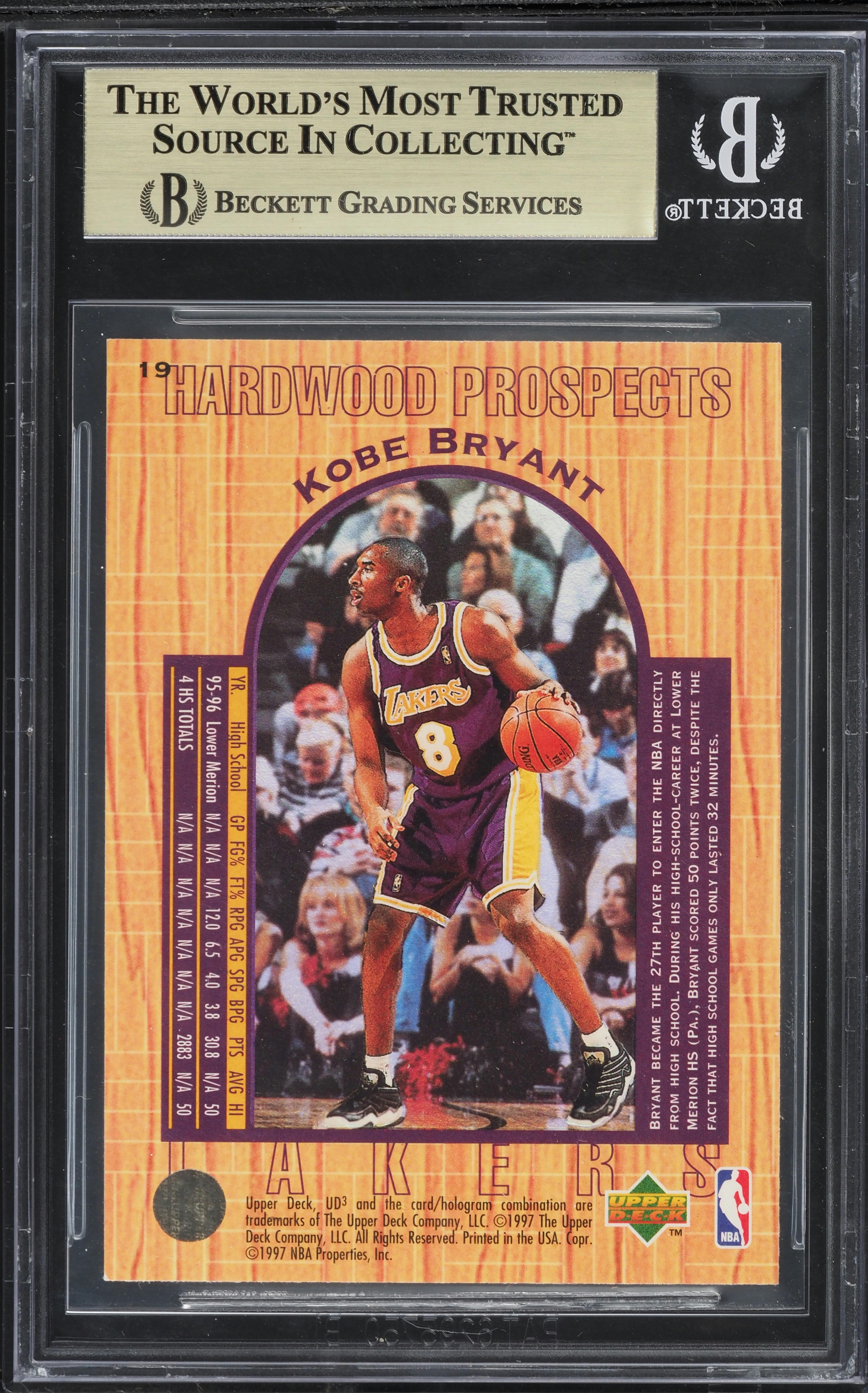 1996 UD3 Basketball Kobe Bryant ROOKIE #19 BGS 9.5 GEM MINT on