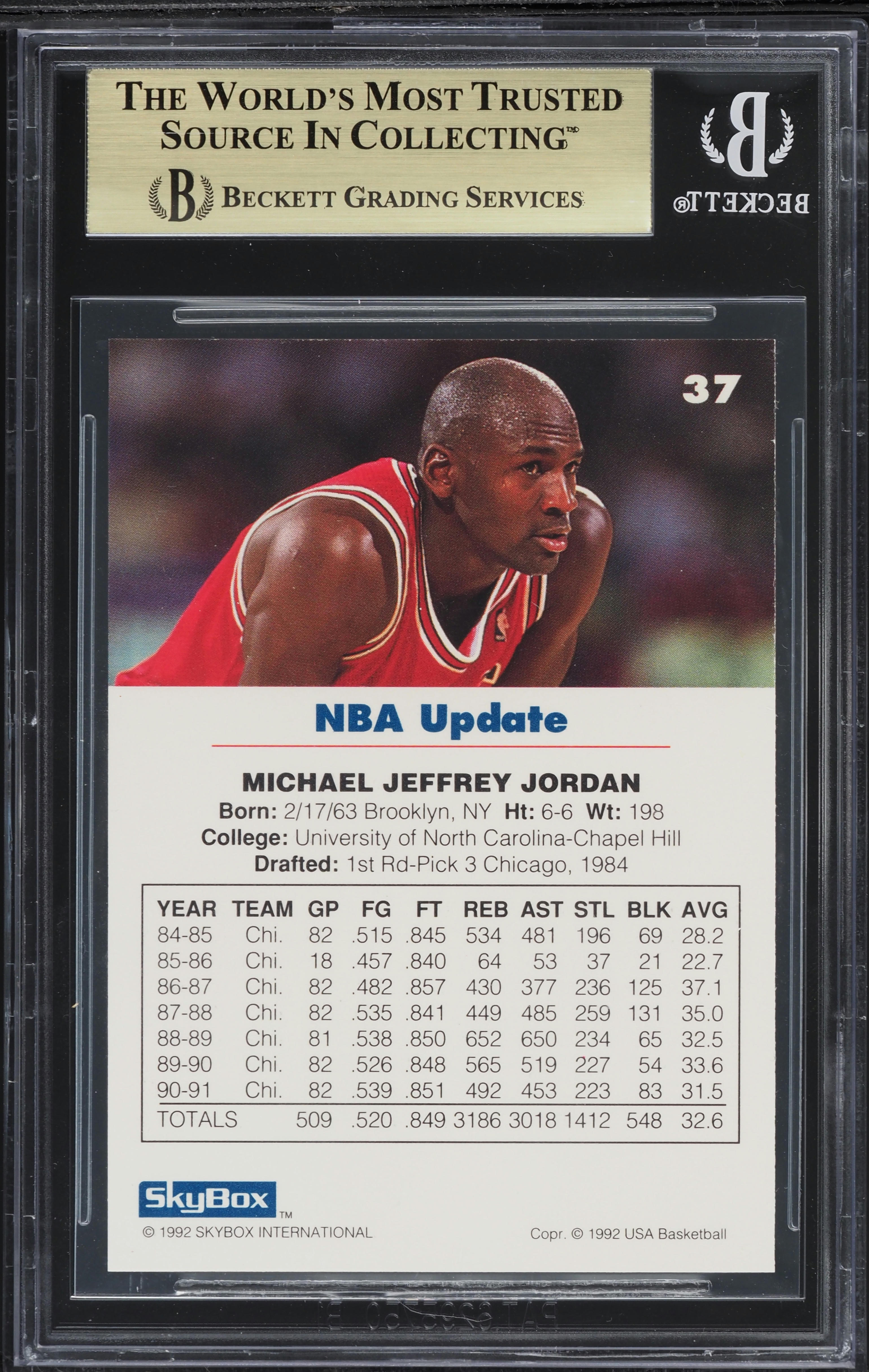 1992 Skybox USA NBA Update Michael Jordan #37 BGS 9.5 GEM MINT on 