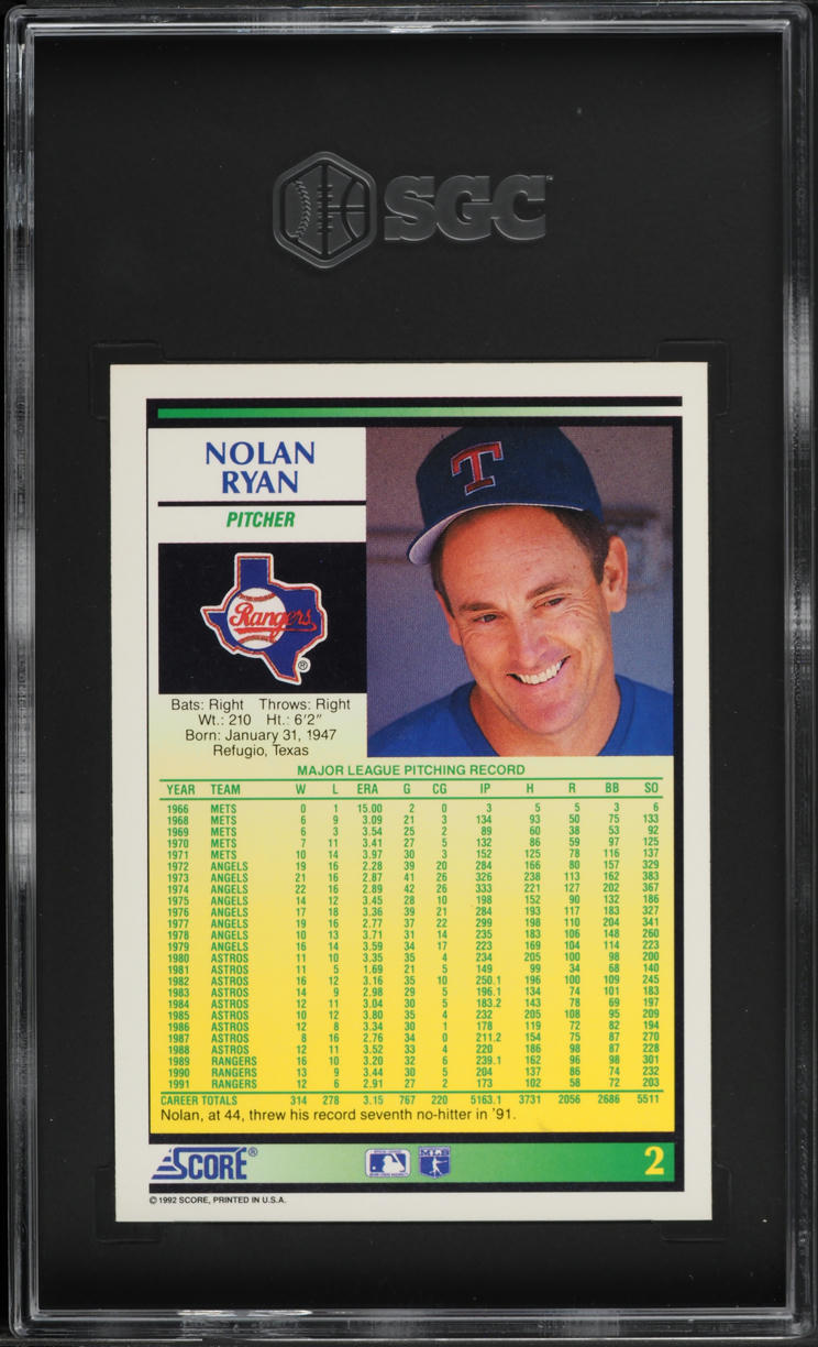 1992 Score Nolan Ryan #2 SGC 7 NRMT