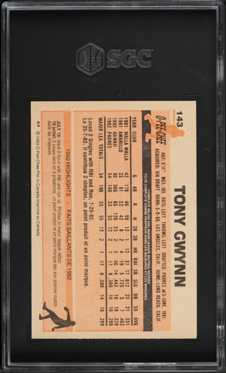 1983 O-Pee-Chee Tony Gwynn ROOKIE #143 SGC 8 NM-MT