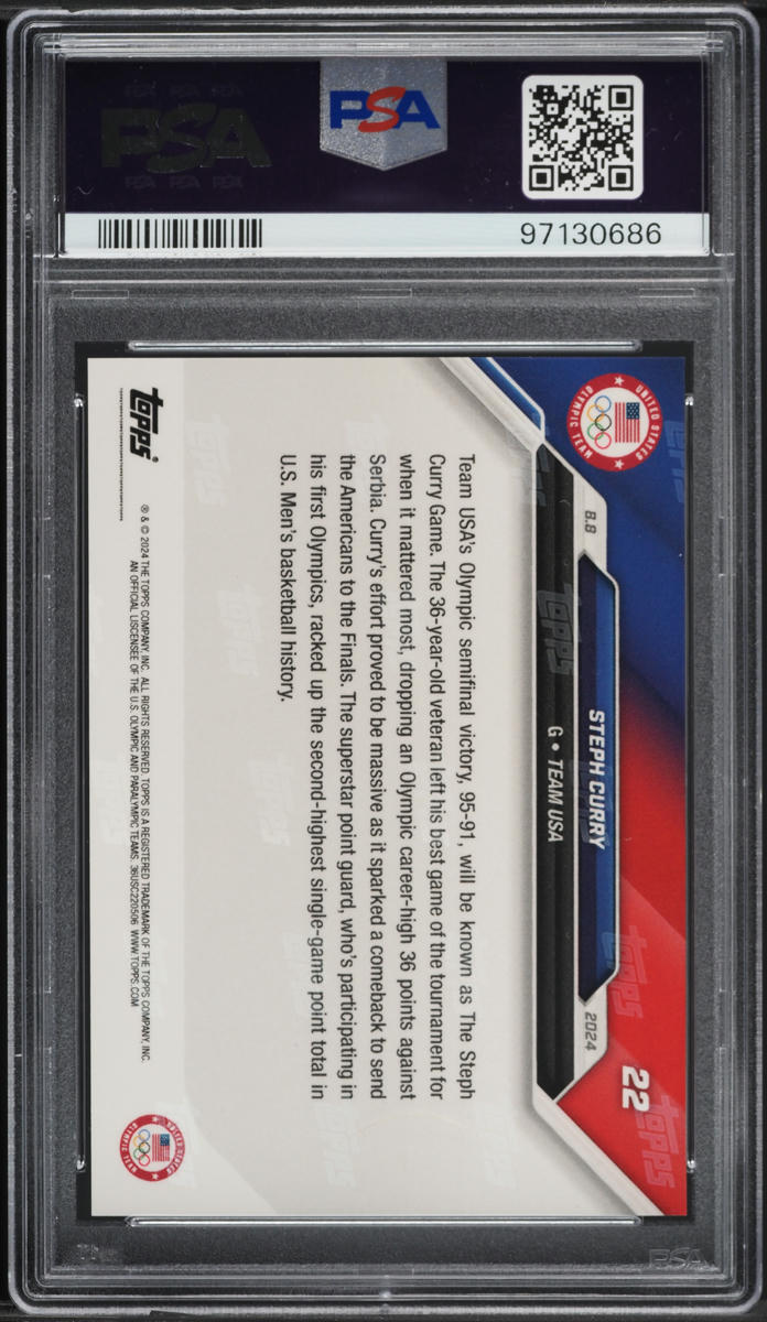 2024 Topps Now Olympic Games Steph Curry #22 PSA 10 GEM MINT