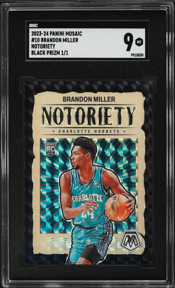 2023 Panini Mosaic Notoriety Black Prizm Brandon Miller ROOKIE 1/1 SGC 9 MINT