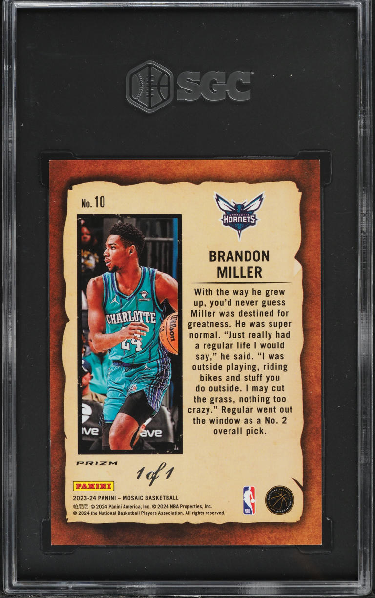2023 Panini Mosaic Notoriety Black Prizm Brandon Miller ROOKIE 1/1 SGC 9 MINT
