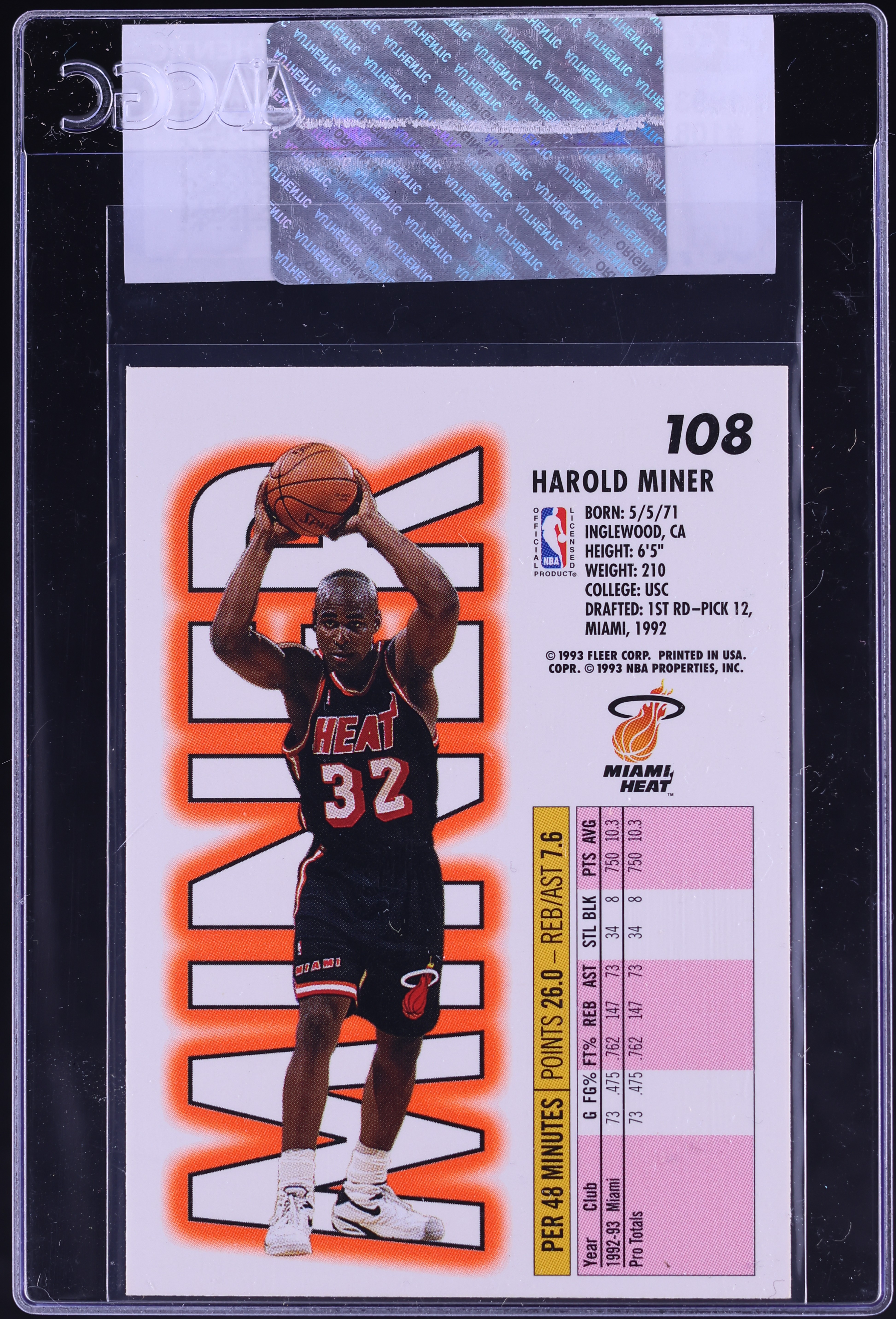 1993 Fleer Basketball Harold Miner #108 CGC AUTH on Fanatics Collect