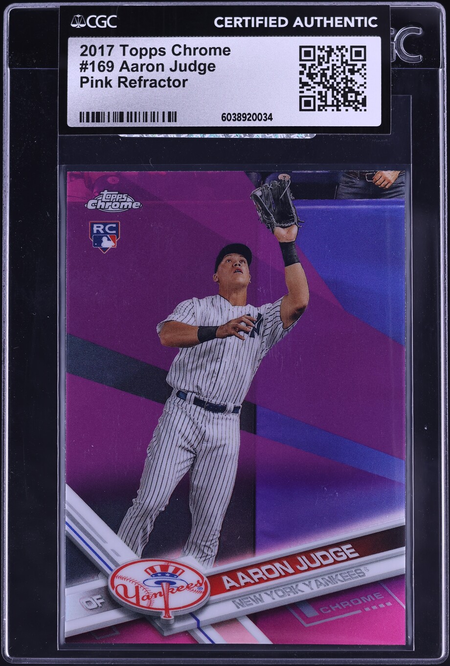 2017 Topps Chrome Pink Refractor Aaron Judge ROOKIE #169 CGC AUTH