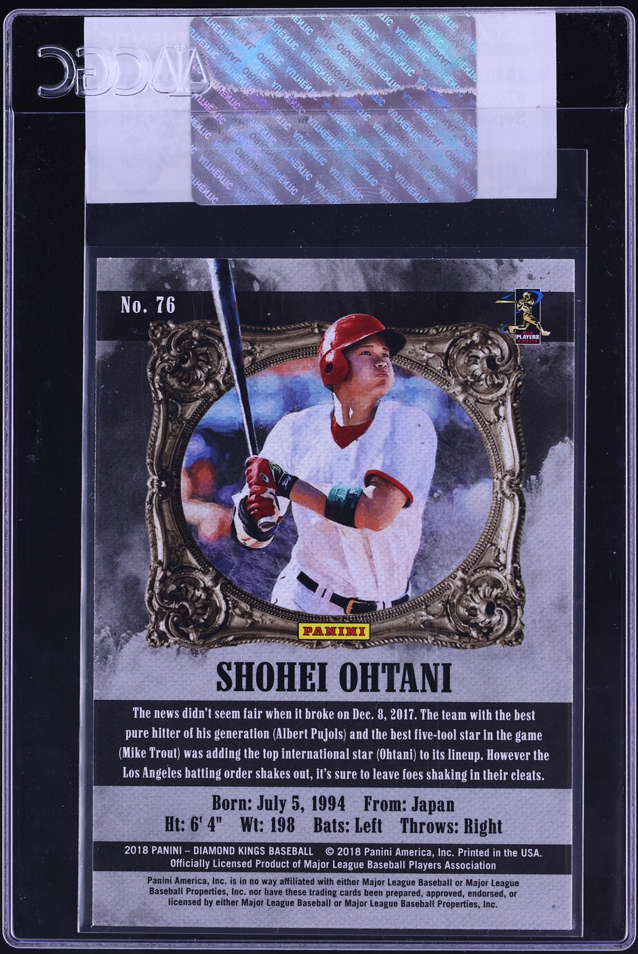 2018 Panini Diamond Kings Sepia Shohei Ohtani ROOKIE #76 CGC AUTH