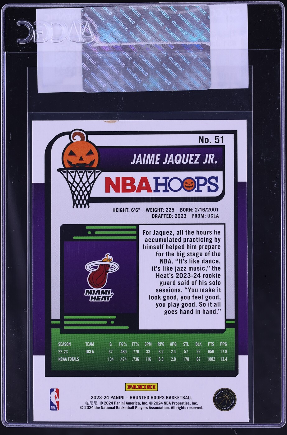 2023 Haunted Hoops Jaime Jaquez Jr. ROOKIE #51 CGC AUTH