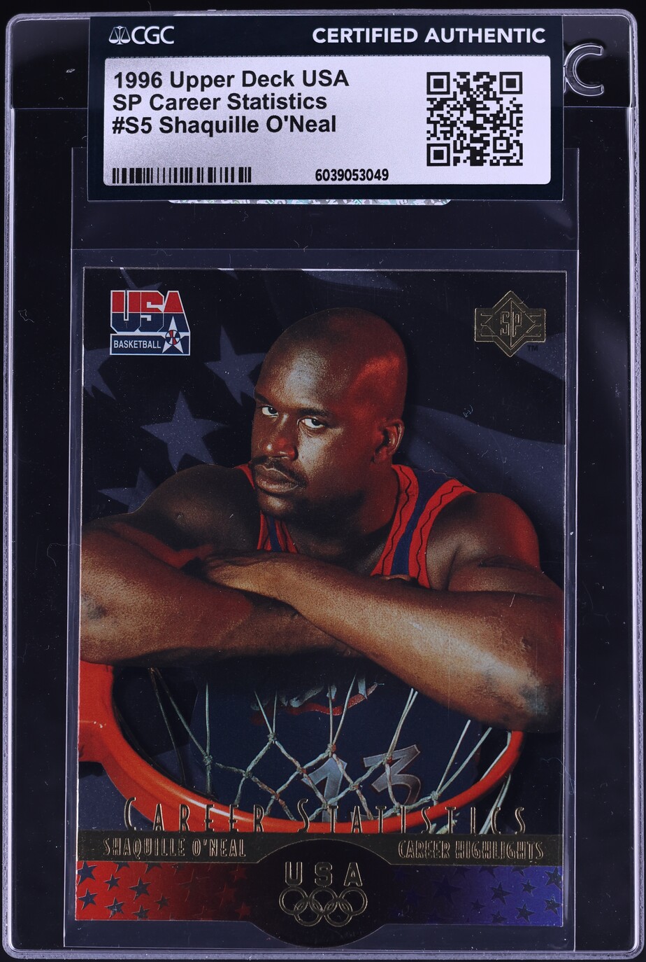 1996 Upper Deck USA Career Statistics Shaquille O'Neal #S5 CGC AUTH