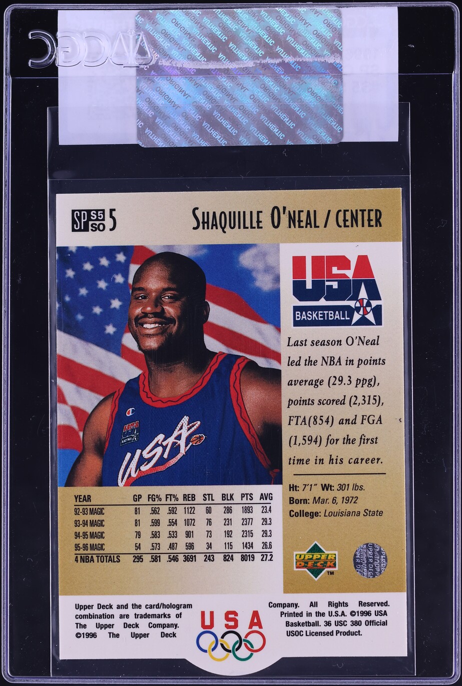 1996 Upper Deck USA Career Statistics Shaquille O'Neal #S5 CGC AUTH