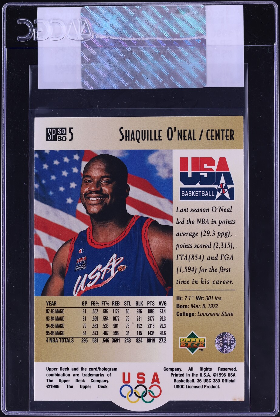 1996 Upper Deck USA Career Statistics Shaquille O'Neal #S5 CGC AUTH