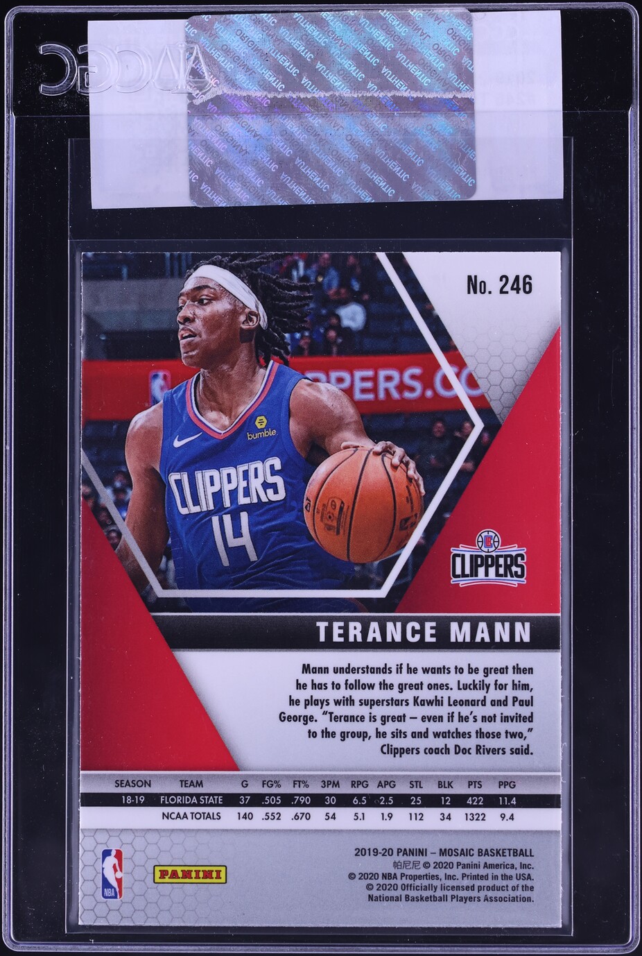 2019 Panini Mosaic Terance Mann ROOKIE #246 CGC AUTH