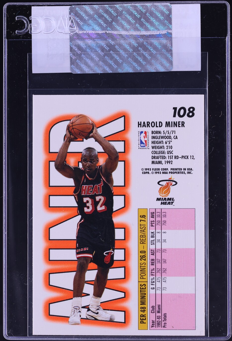 1993 Fleer Basketball Harold Miner #108 CGC AUTH on Fanatics Collect