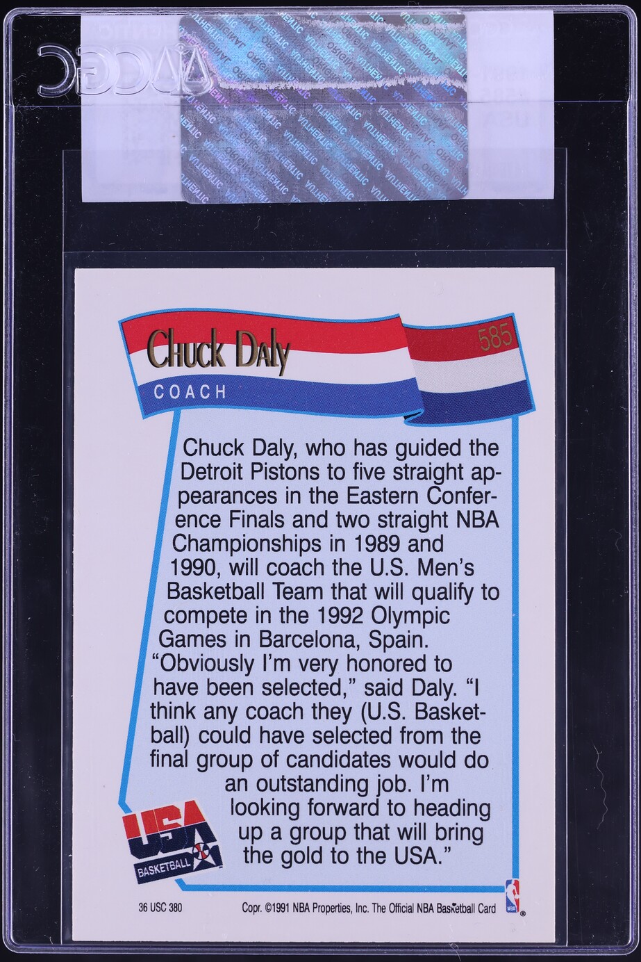 1991 Hoops USA Chuck Daly #585 CGC AUTH