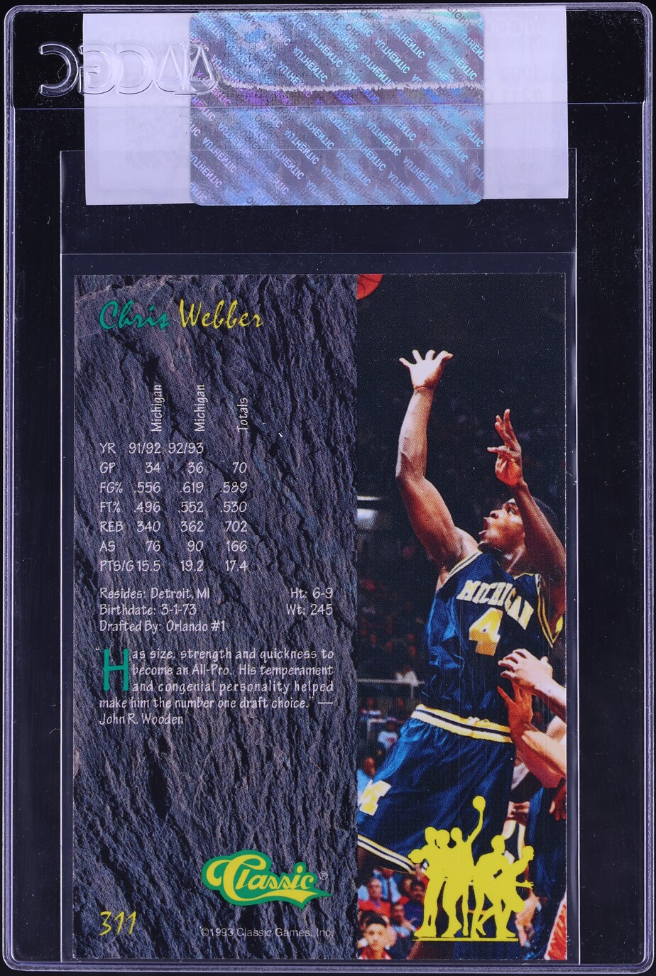 1993 Classic Four Sport Chris Webber ROOKIE #311 CGC AUTH