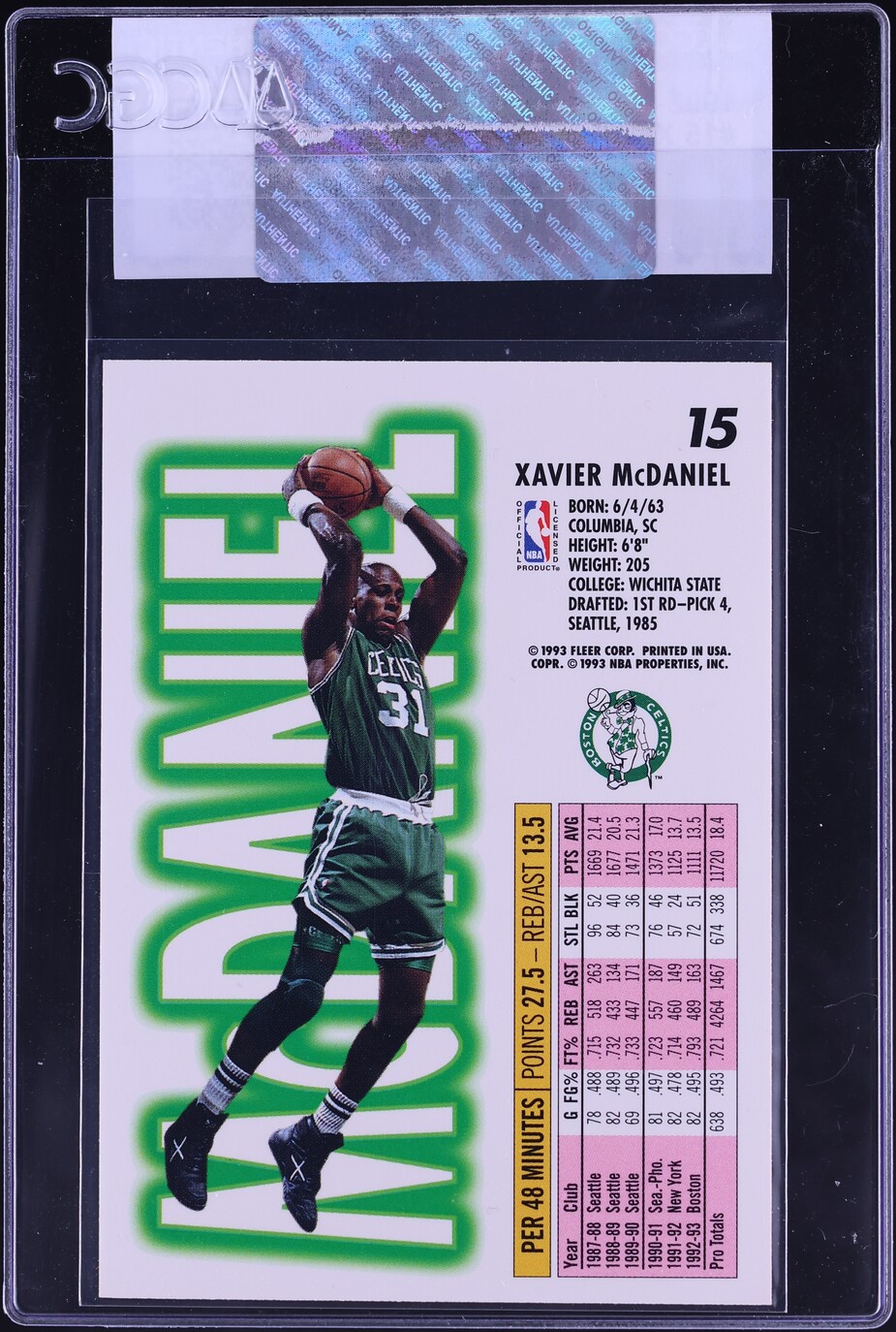 1993 Fleer Basketball Xavier McDaniel #15 CGC AUTH