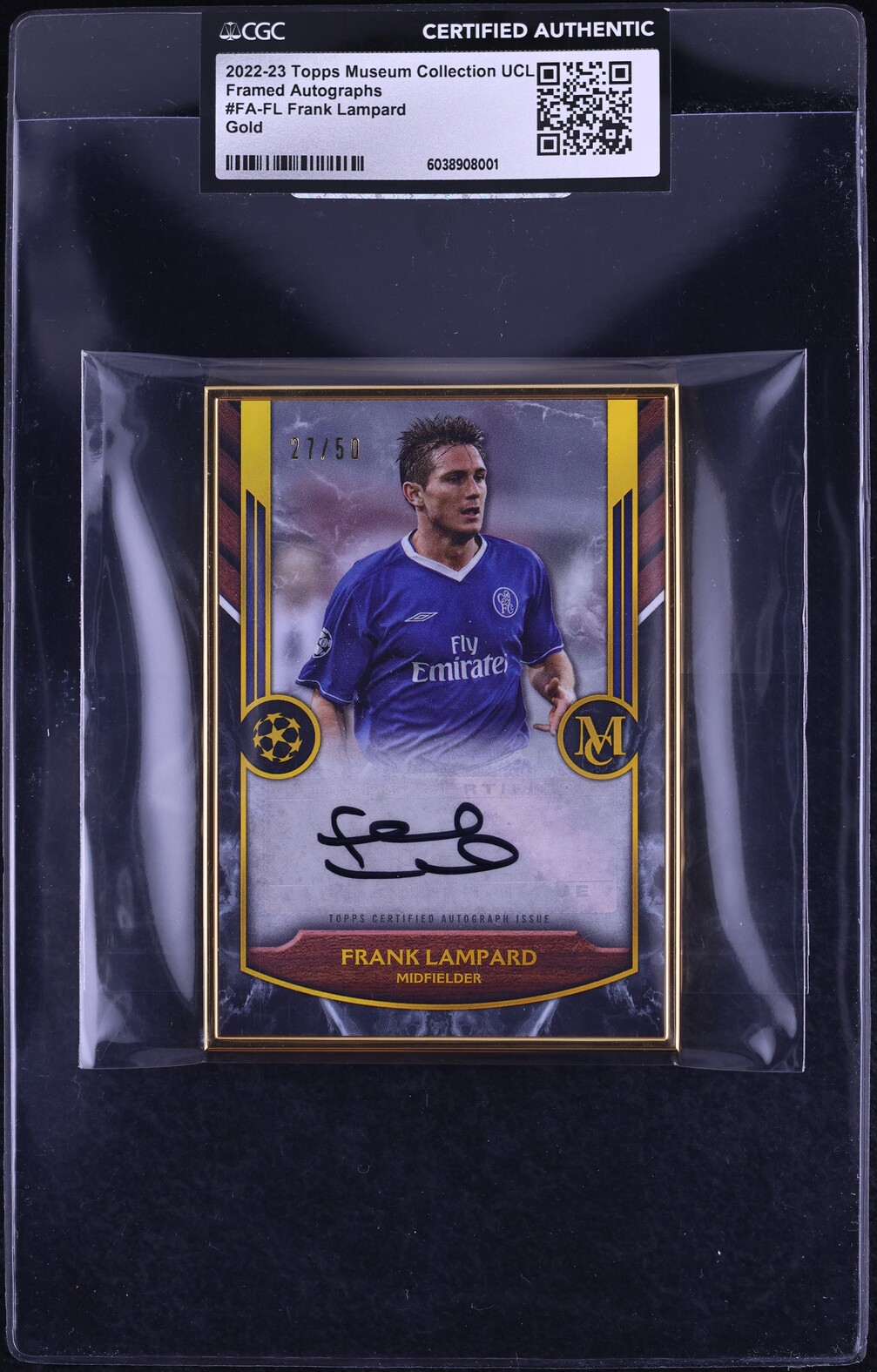 2022 Topps Museum Collection UCL Framed Gold Frank Lampard AUTO /50 CGC AUTH