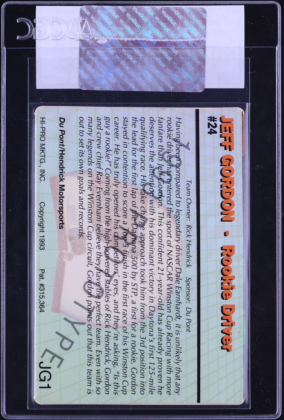 1993 Action Packed Prototype Jeff Gordon #JG1 CGC AUTH