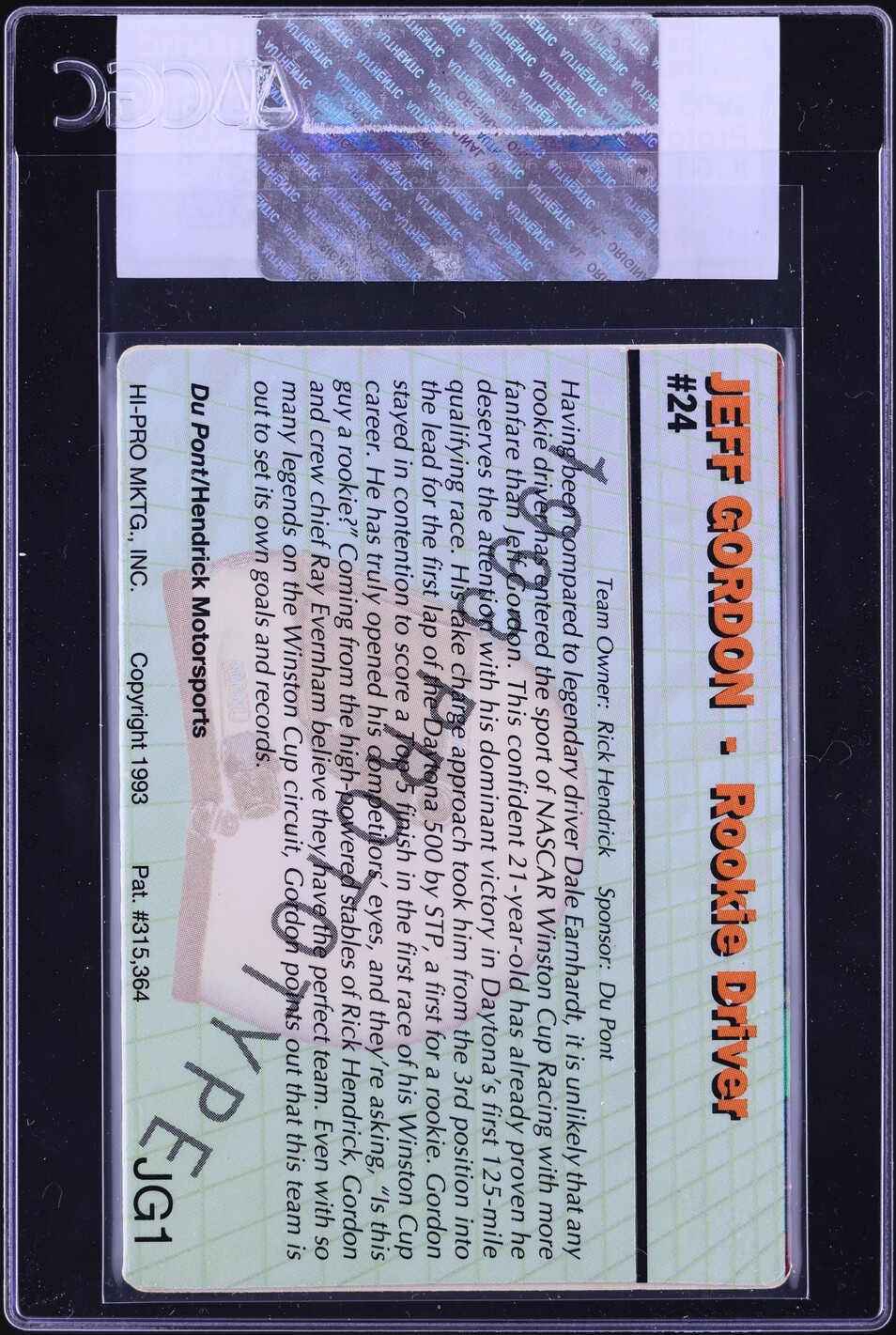 1993 Action Packed Prototype Jeff Gordon #JG1 CGC AUTH