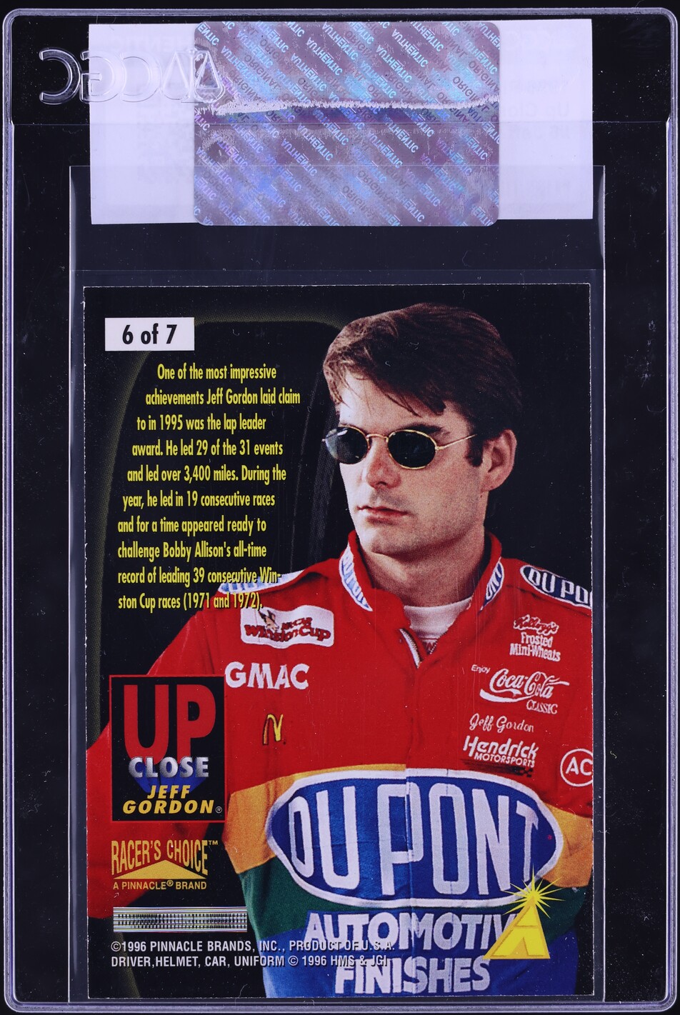 1996 Pinnacle Racer's Choice Up Close Jeff Gordon #6 CGC AUTH