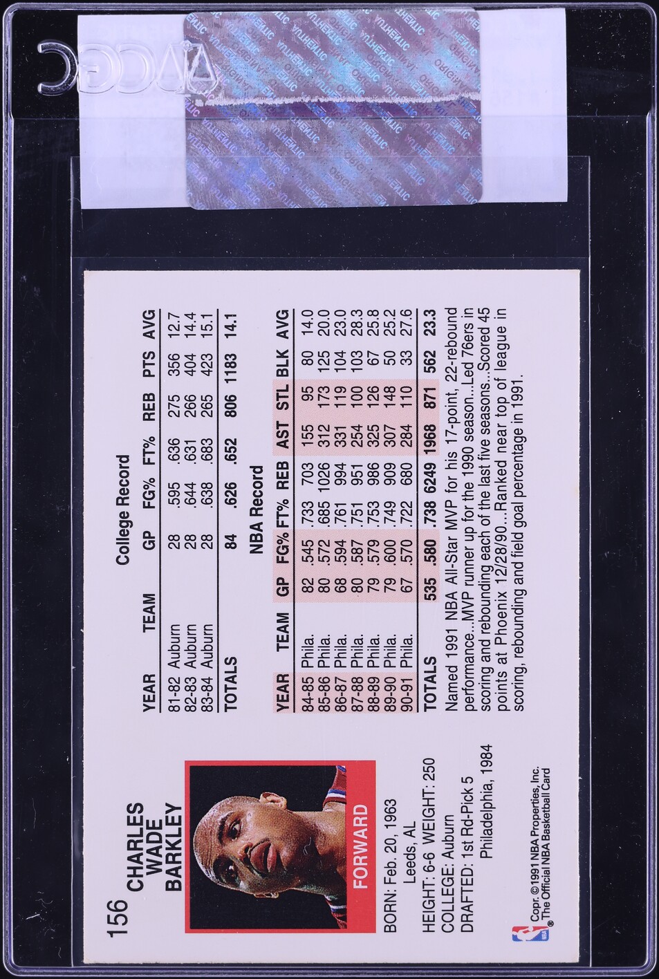 1991 Hoops Charles Barkley #156 CGC AUTH