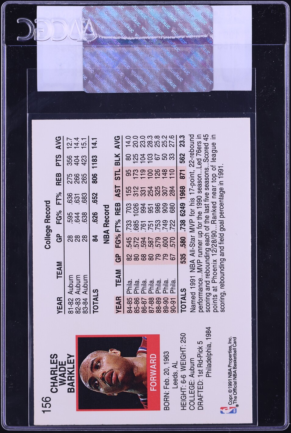 1991 Hoops Charles Barkley #156 CGC AUTH