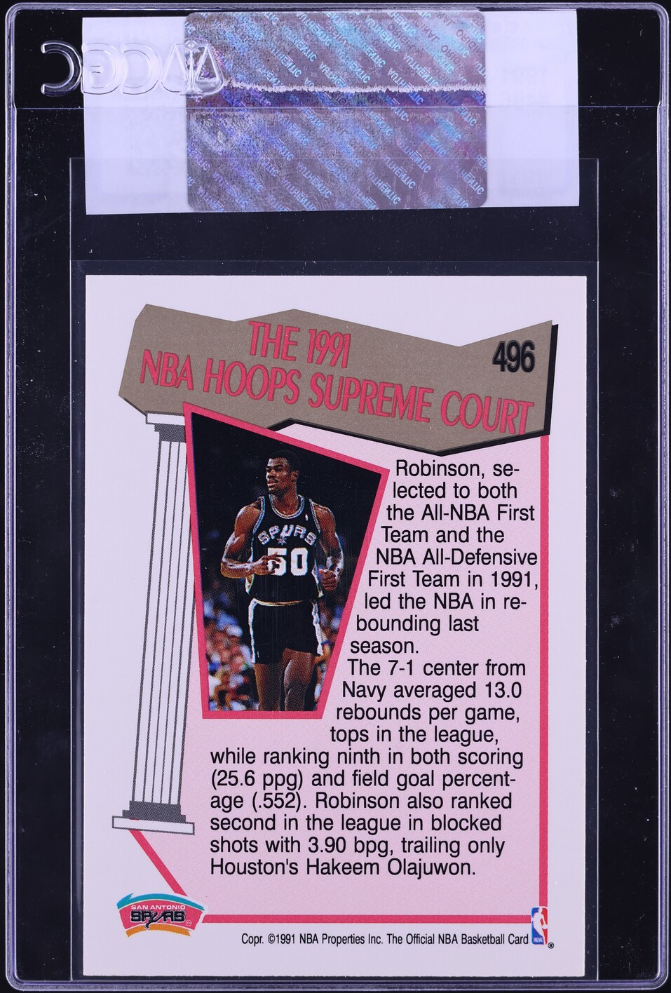 1991 Hoops David Robinson #496 CGC AUTH