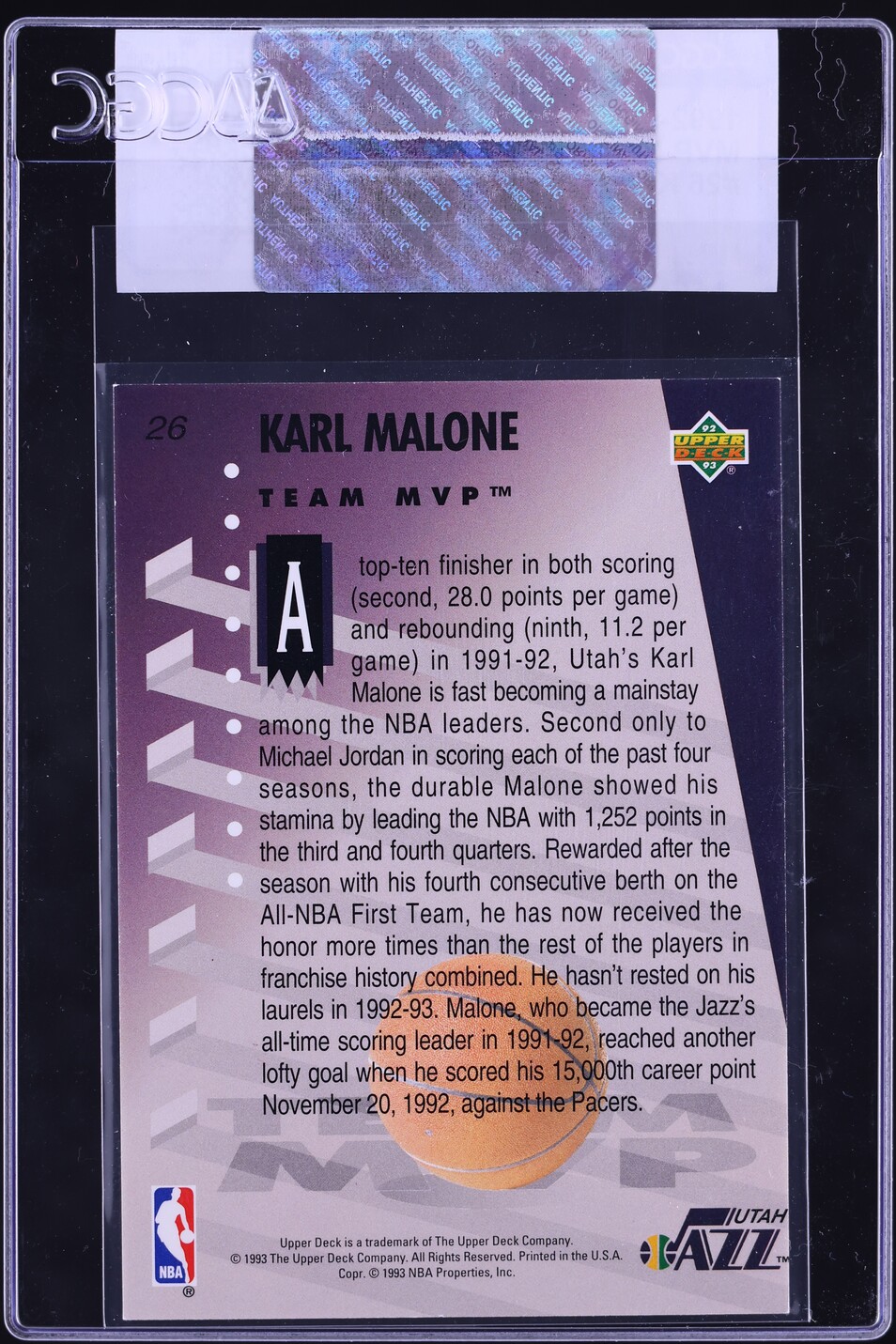 1992 Upper Deck MVP Holograms Karl Malone #26 CGC AUTH