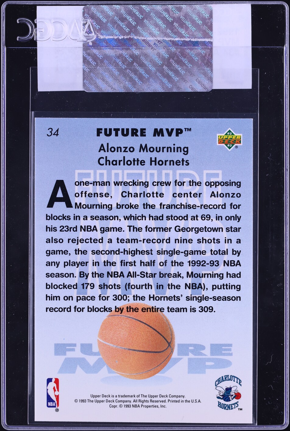 1992 Upper Deck MVP Holograms Alonzo Mourning #34 CGC AUTH