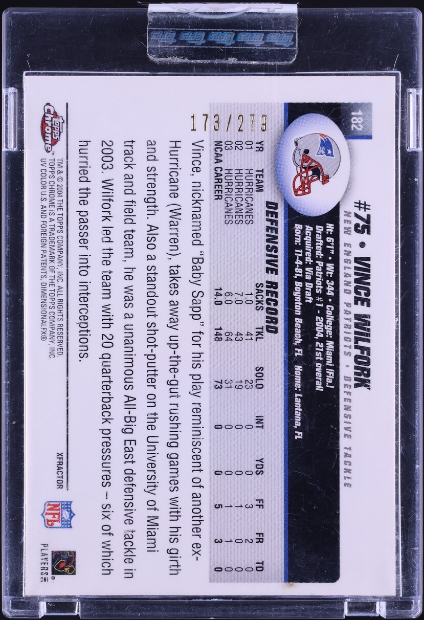 2004 Topps Chrome Gold Xfractor Vince Wilfork ROOKIE /279 #182