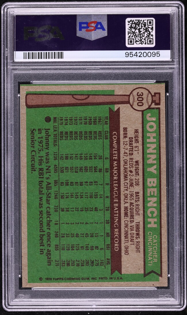 1976 Topps Johnny Bench ALL-STAR #300 PSA 8 NM-MT on Fanatics Collect