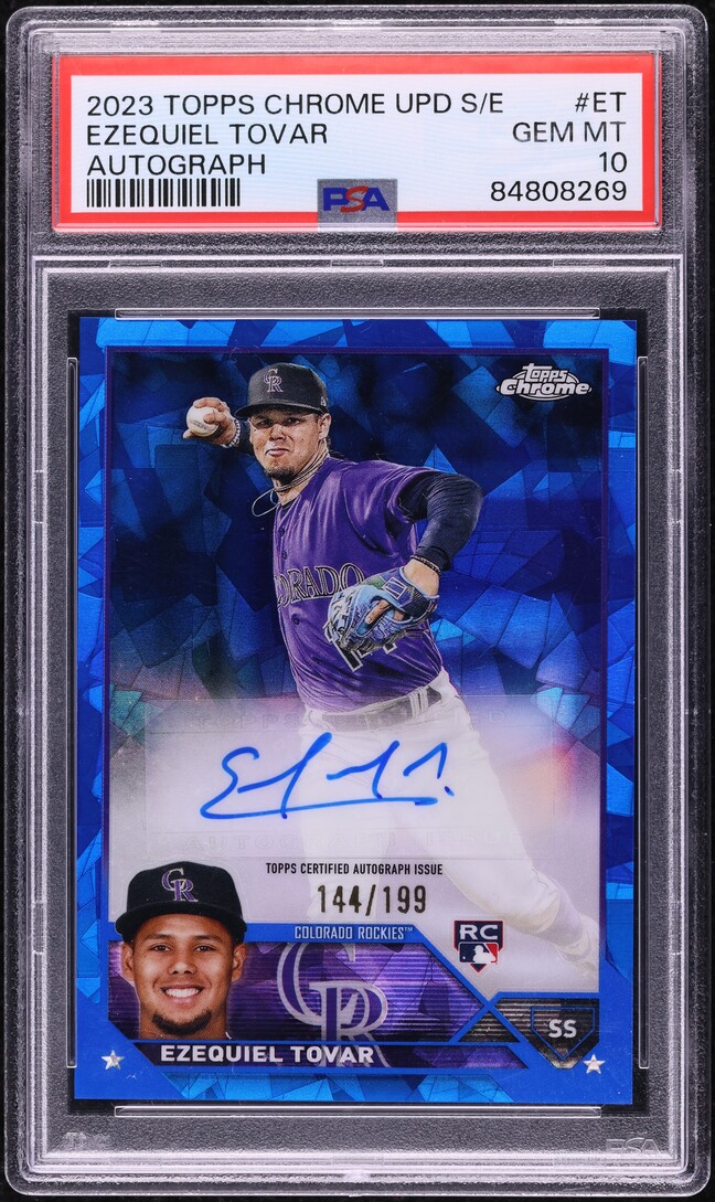 2023 Topps Chrome Update Sapphire Ezequiel Tovar ROOKIE AUTO /199 #USA-ET PSA 10