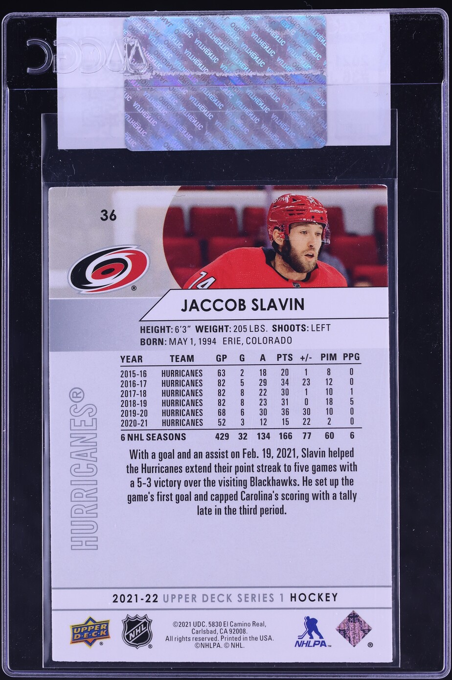 2021 Upper Deck Hockey Jaccob Slavin #36 CGC AUTH