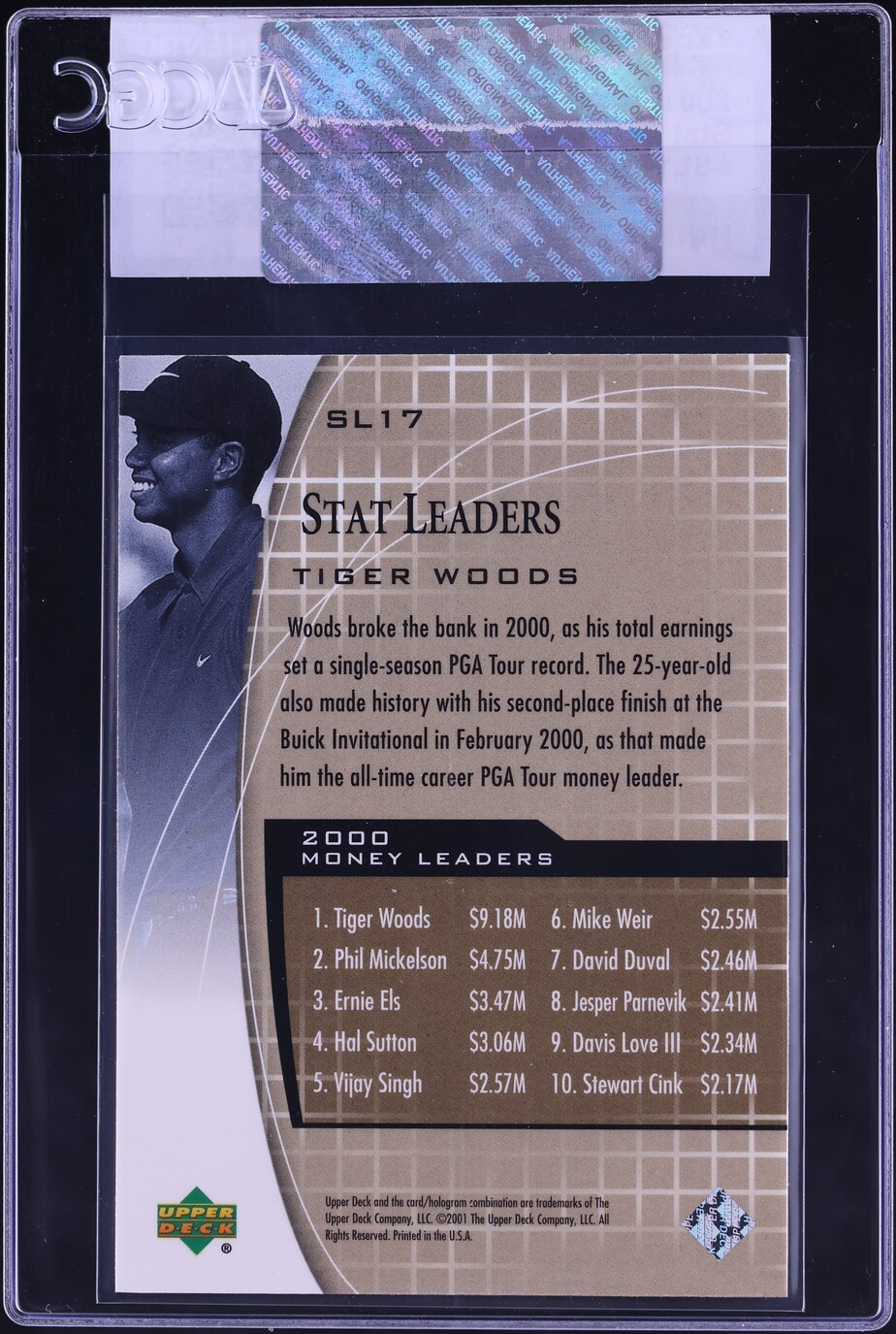 2001 Upper Deck Stat Leaders Tiger Woods ROOKIE #SL17 CGC AUTH