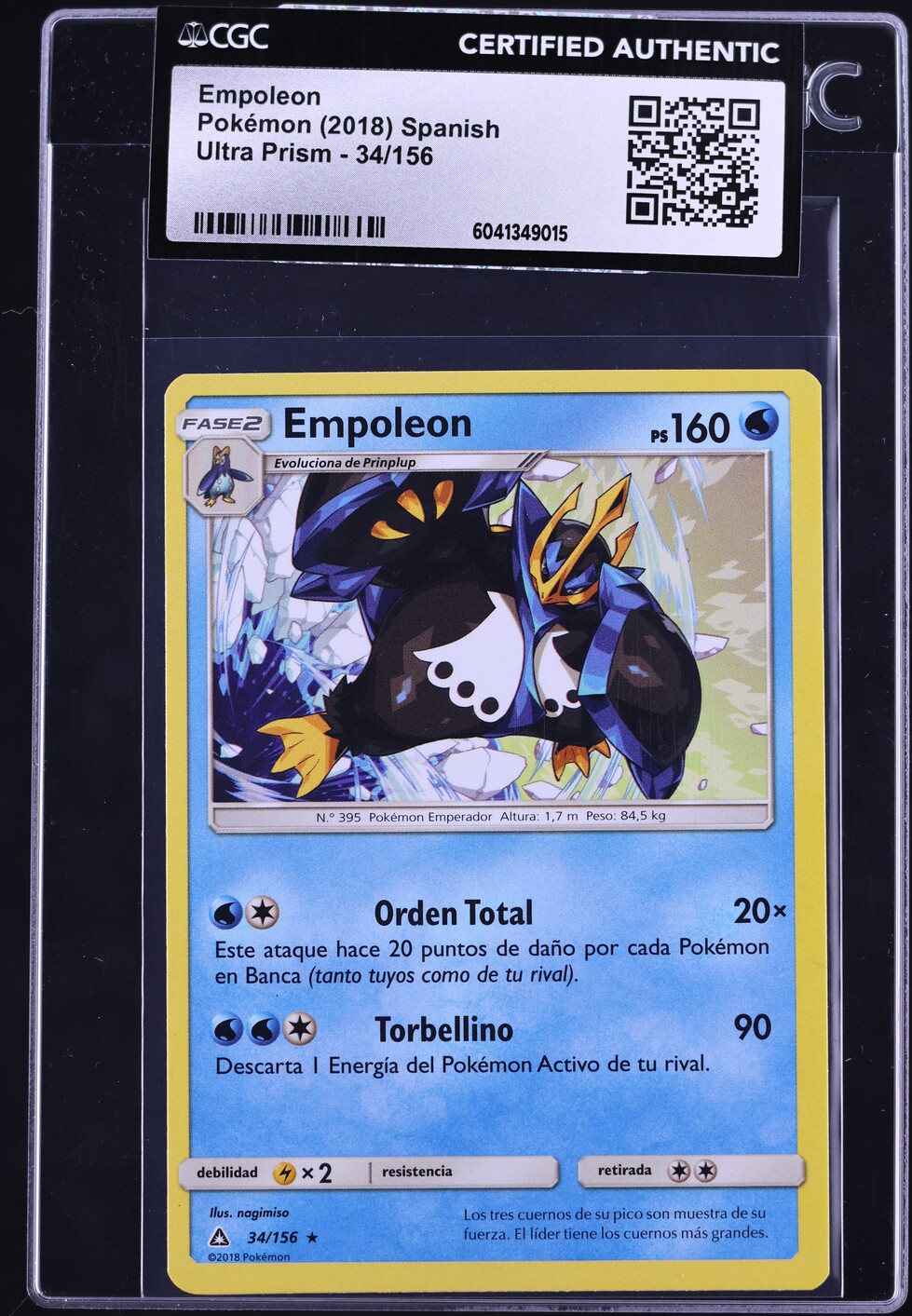 2018 Pokemon Spanish Sun & Moon Ultra Prism Empoleon #34 CGC AUTH