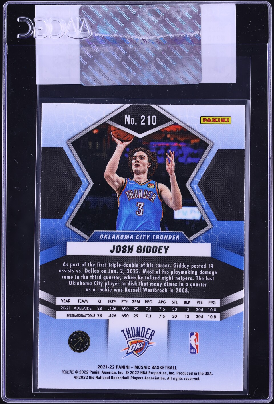 2021 Panini Mosaic Josh Giddey ROOKIE #210 CGC AUTH