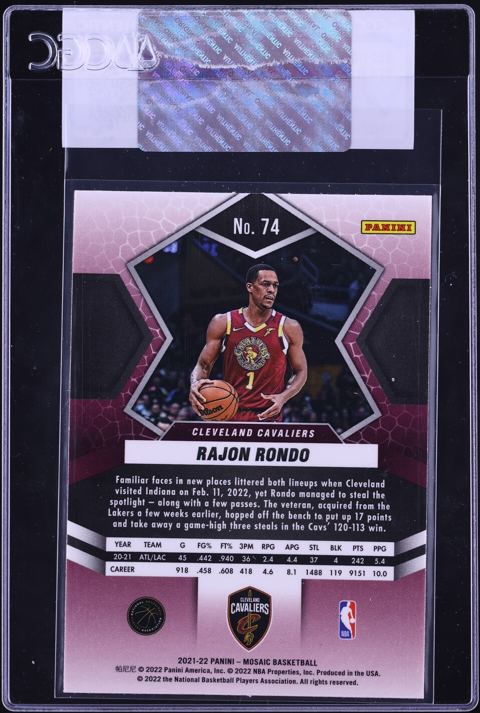 2021 Panini Mosaic Rajon Rondo #74 CGC AUTH