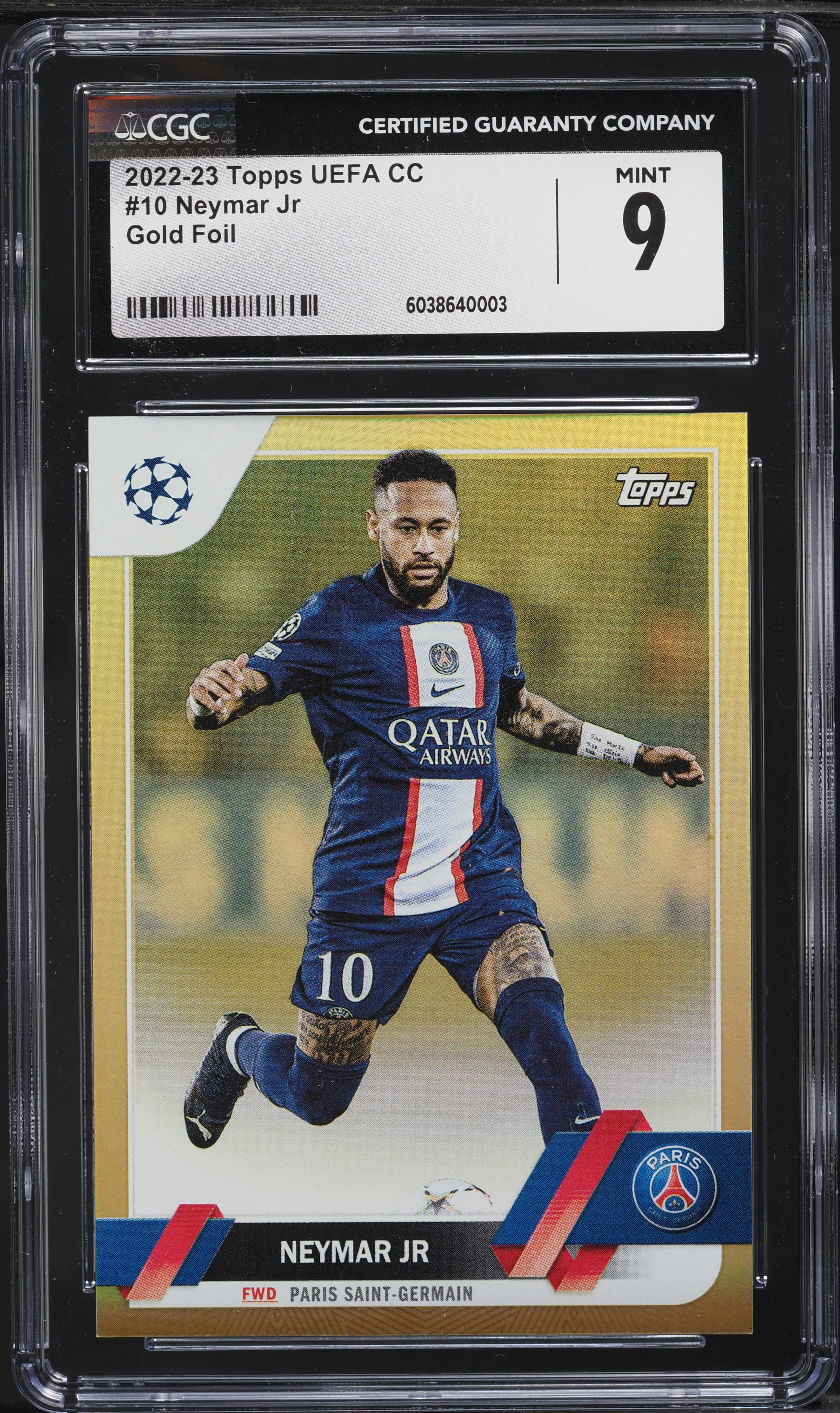 2022 Topps UEFA CC Gold Foil Neymar Jr. /50 #10 CGC 9 MINT on