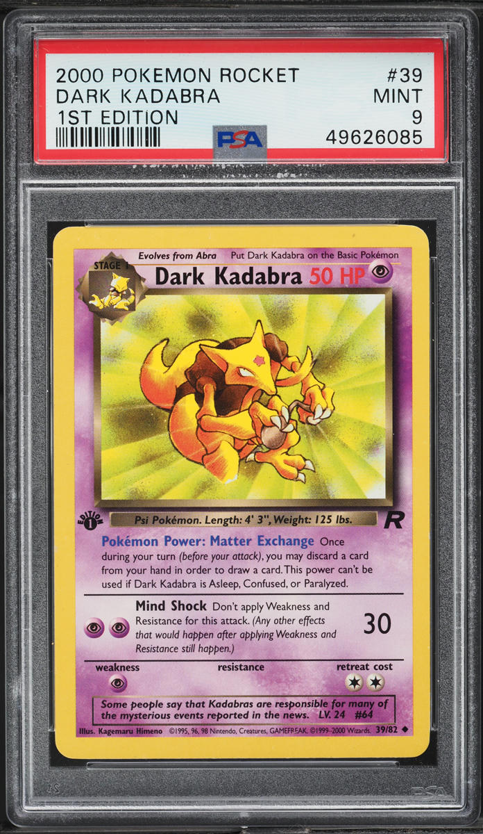 2000 Pokemon Team Rocket 1st Edition Dark Kadabra #39 PSA 9 MINT