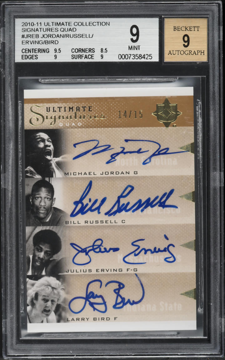 2010 Ultimate Collection Michael Jordan Russell Erving Larry Bird AUTO /15 BGS 9