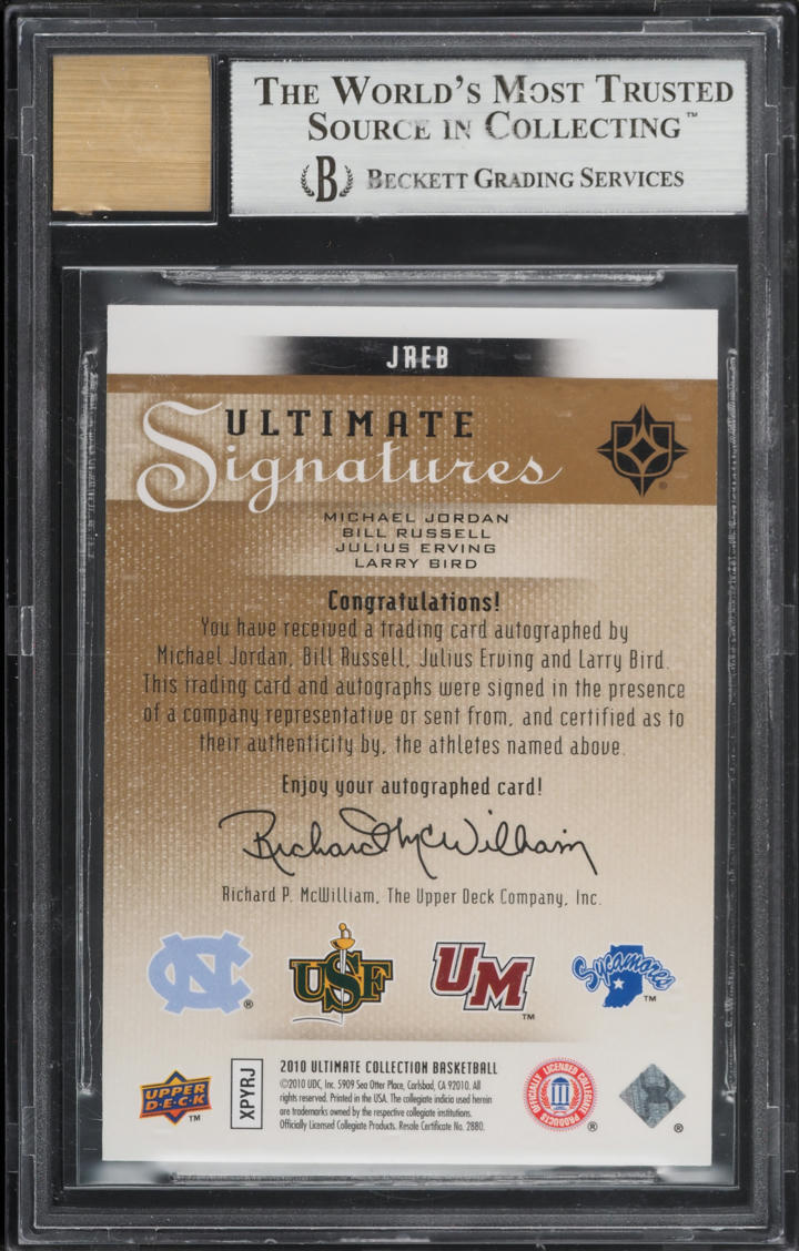 2010 Ultimate Collection Michael Jordan Russell Erving Larry Bird AUTO /15 BGS 9